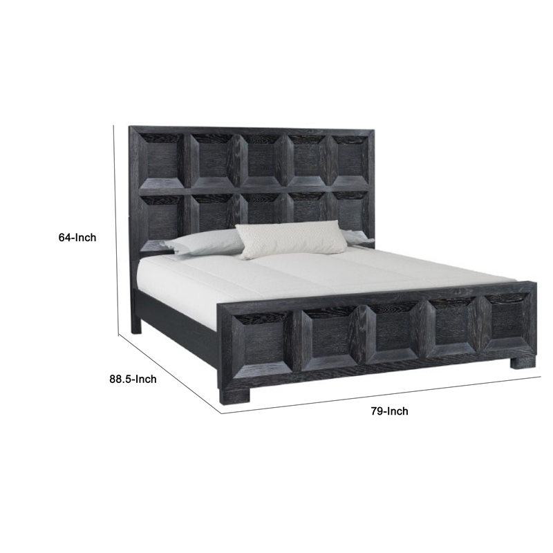 Kizie King Bed- Classic Recessed Panel- Weathered Black Solid Wood
