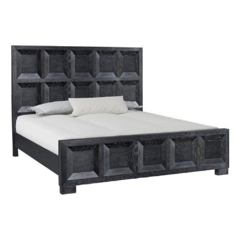 Kizie King Bed- Classic Recessed Panel- Weathered Black Solid Wood