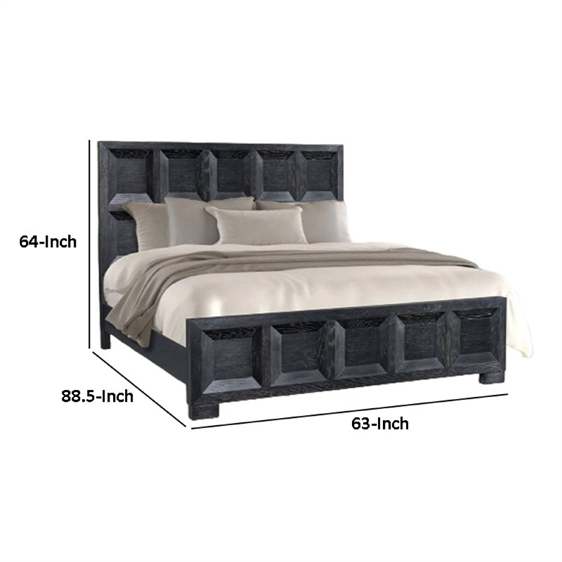 Kizie Queen Bed- Classic Recessed Panel- Weathered Black Solid Wood