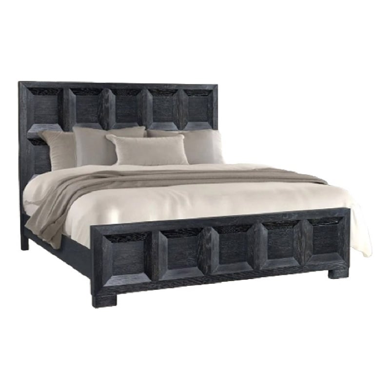 Kizie Queen Bed- Classic Recessed Panel- Weathered Black Solid Wood