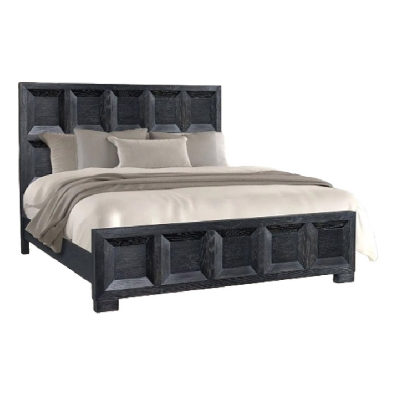 Kizie Queen Bed- Classic Recessed Panel- Weathered Black Solid Wood