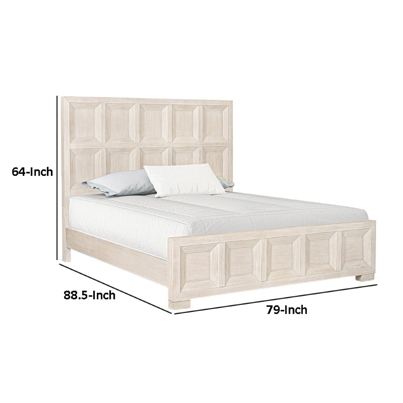 Kizie King Size Bed- Modern Classic Recessed Panels- Beige Solid Wood