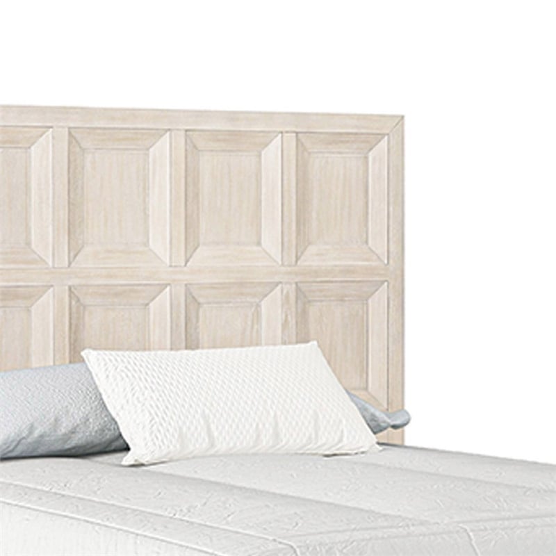 Kizie Queen Size Bed- Modern Classic Recessed Panels- Beige Solid Wood