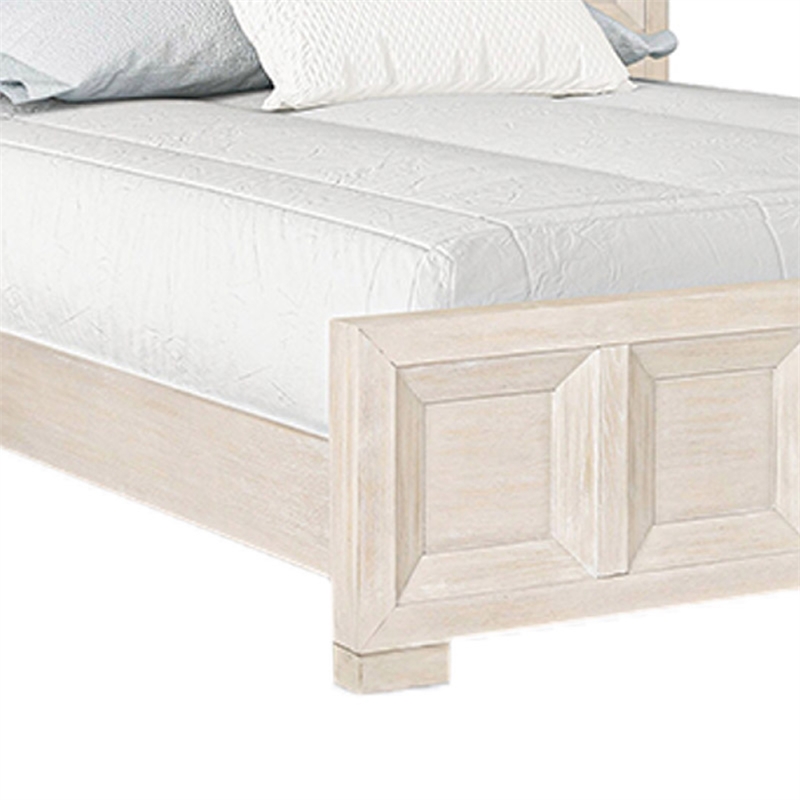 Kizie Queen Size Bed- Modern Classic Recessed Panels- Beige Solid Wood