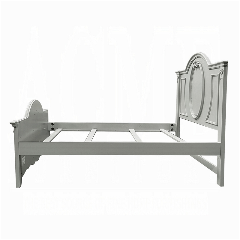Auri Full Size Bed- Arch Headboard- Rope Molding w Floral Motifs- Gray