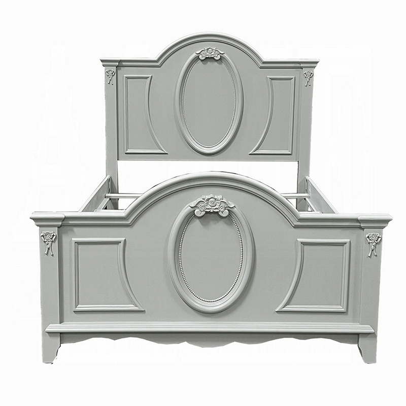Auri Full Size Bed- Arch Headboard- Rope Molding w Floral Motifs- Gray