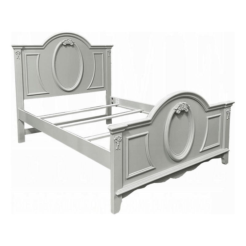 Auri Full Size Bed- Arch Headboard- Rope Molding w Floral Motifs- Gray