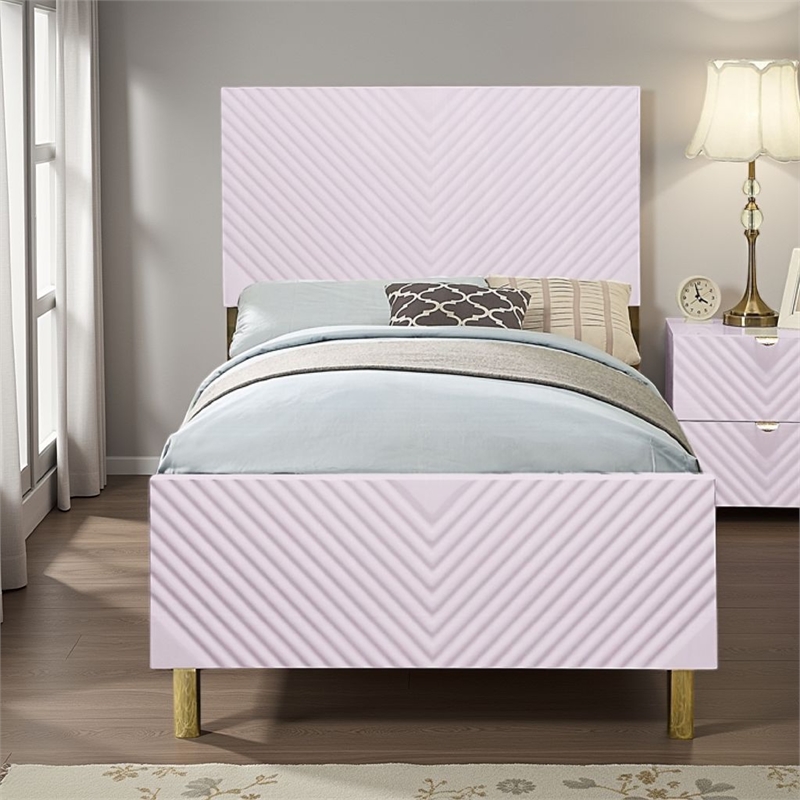 Tyra Full Size Bed- Sleek Panel Headboard- Gloss Pink Chevron Pattern
