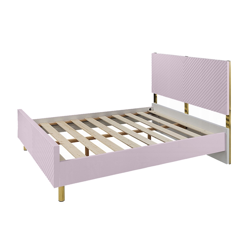 Tyra Full Size Bed- Sleek Panel Headboard- Gloss Pink Chevron Pattern