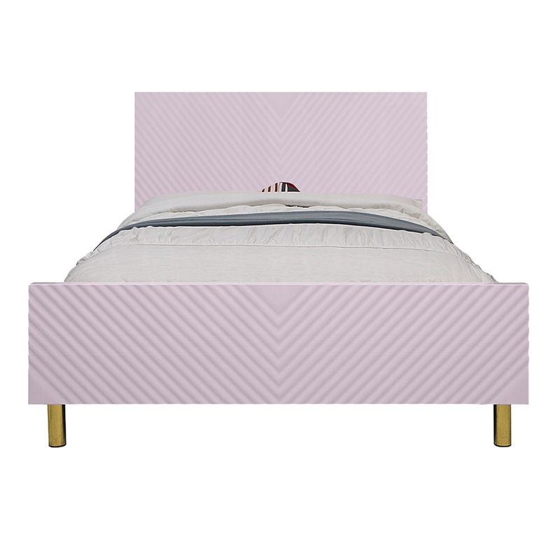 Tyra Full Size Bed- Sleek Panel Headboard- Gloss Pink Chevron Pattern