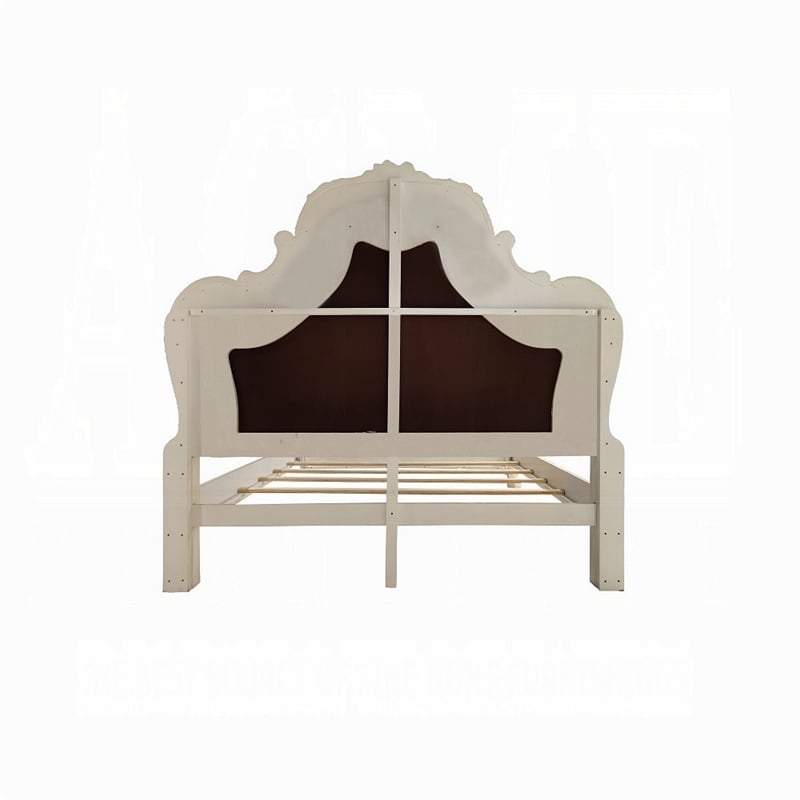 Ally California King Size Bed- White Faux Leather Victorian Carved