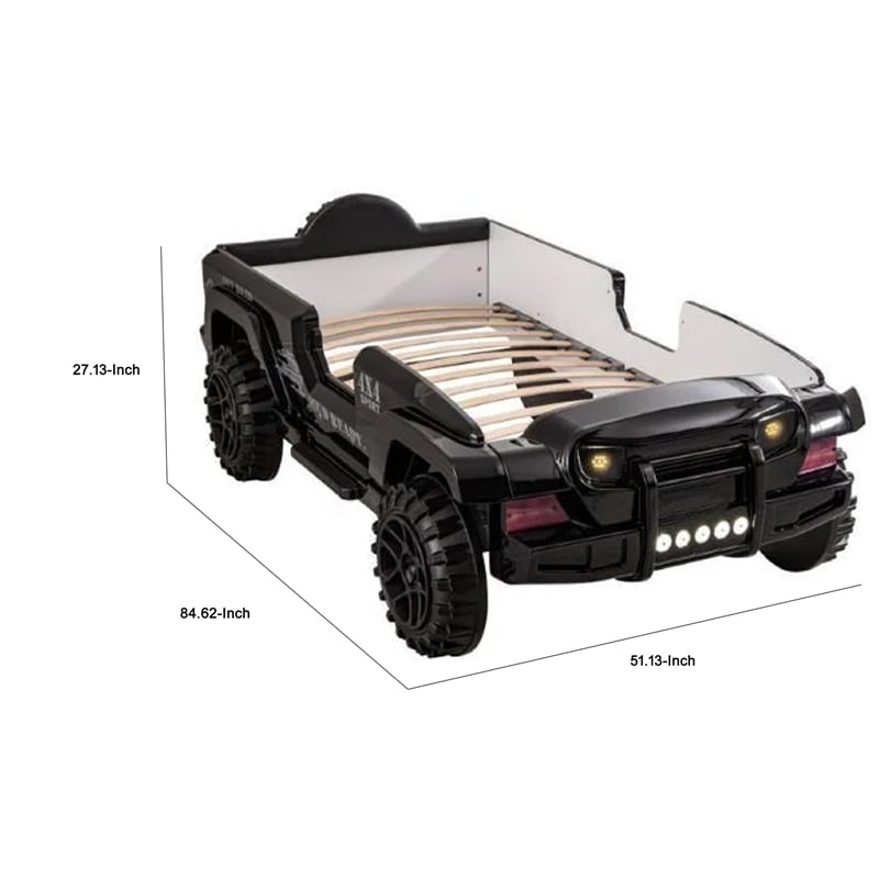 Randy SUV Twin Bed with Lights- Sound Effects- Black Faux Leather