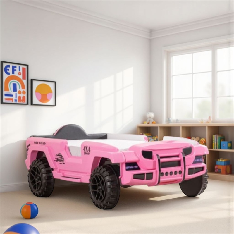 Randy SUV Twin Bed with Lights and Sound Effects- Pink Faux Leather