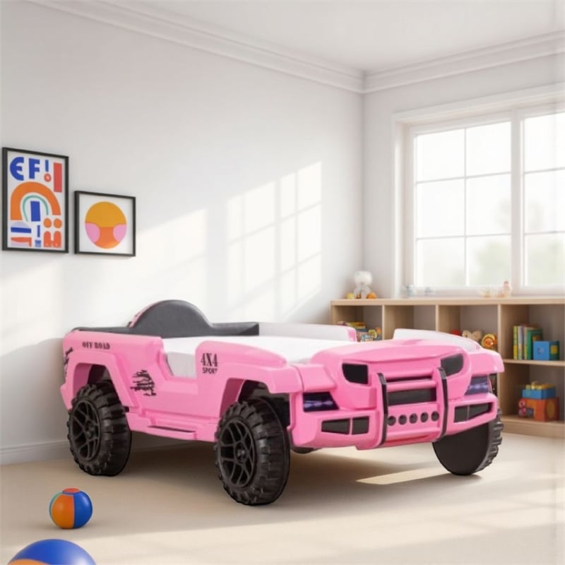 Randy SUV Twin Bed with Lights and Sound Effects- Pink Faux Leather