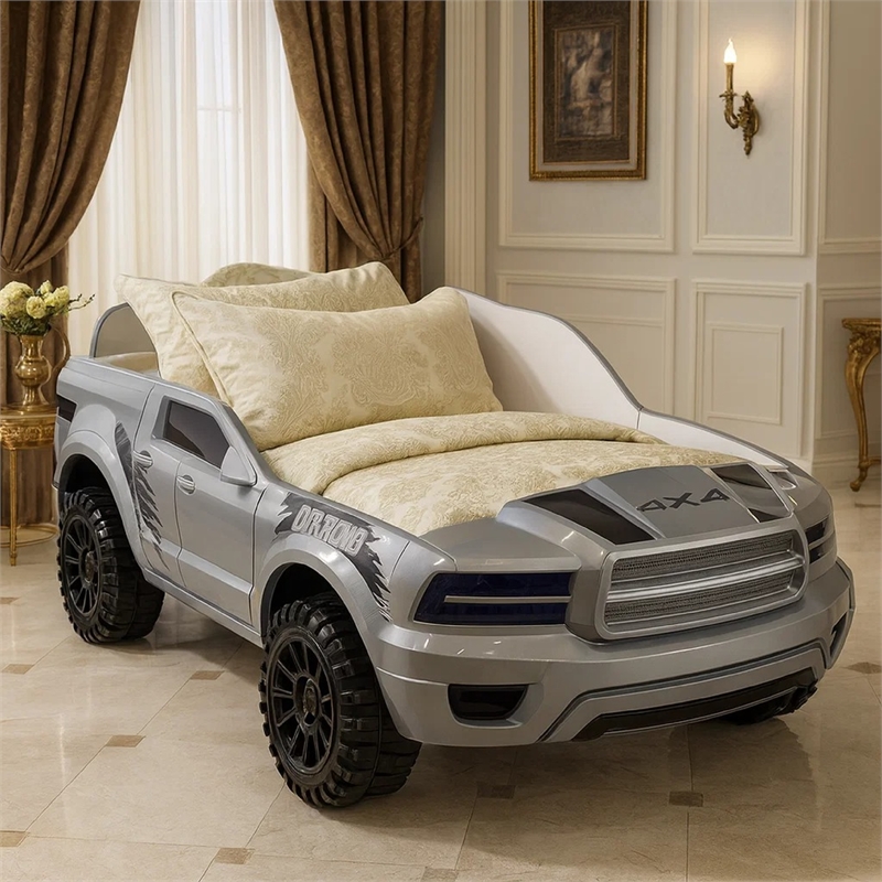 Tonie Truck Twin Bed- Interactive Lights and Sound Effects- Gray ABS
