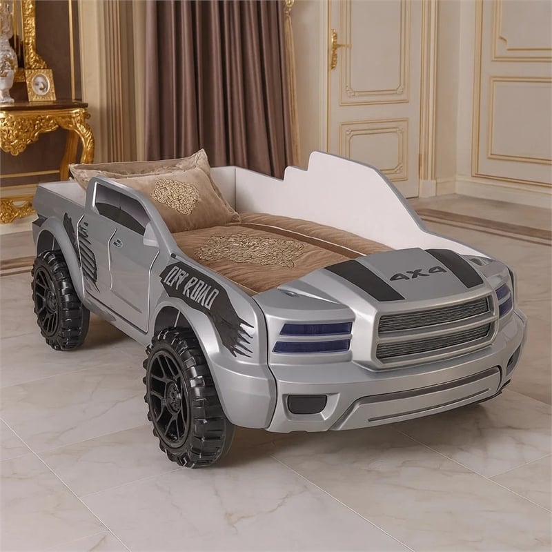 Tonie Truck Twin Bed- Interactive Lights and Sound Effects- Gray ABS