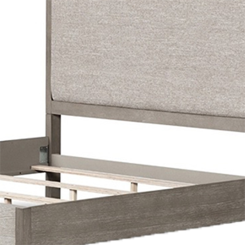 Rizvi King Bed- Upholstered Headboard- Beveled Mirror- Gray Solid Wood