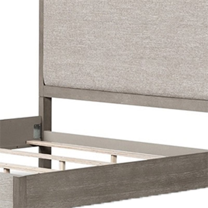 Rizvi Queen Size Bed- Upholstered Headboard- Gray Fabric- Solid Wood