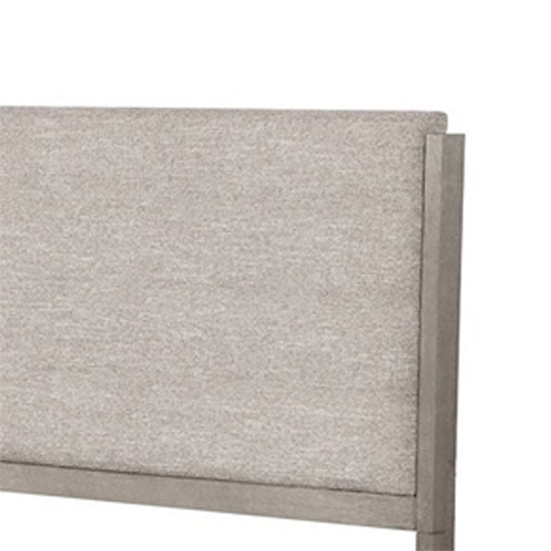 Rizvi Queen Size Bed- Upholstered Headboard- Gray Fabric- Solid Wood