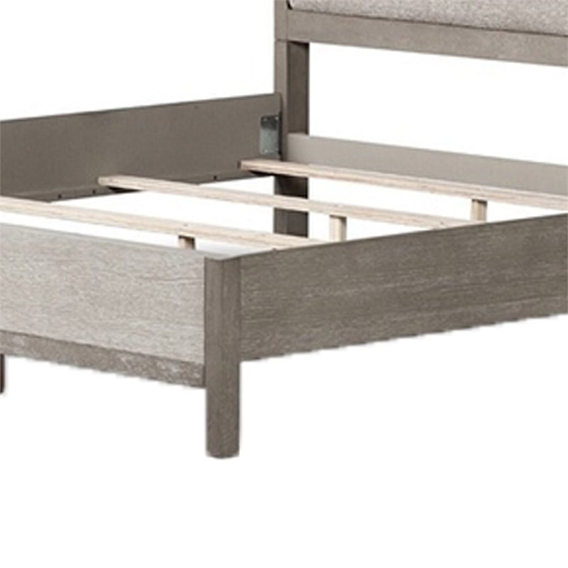 Rizvi Queen Size Bed- Upholstered Headboard- Gray Fabric- Solid Wood