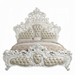 Kin King Size Bed- Ornate Vintage White- Tufted Beige Faux Leather