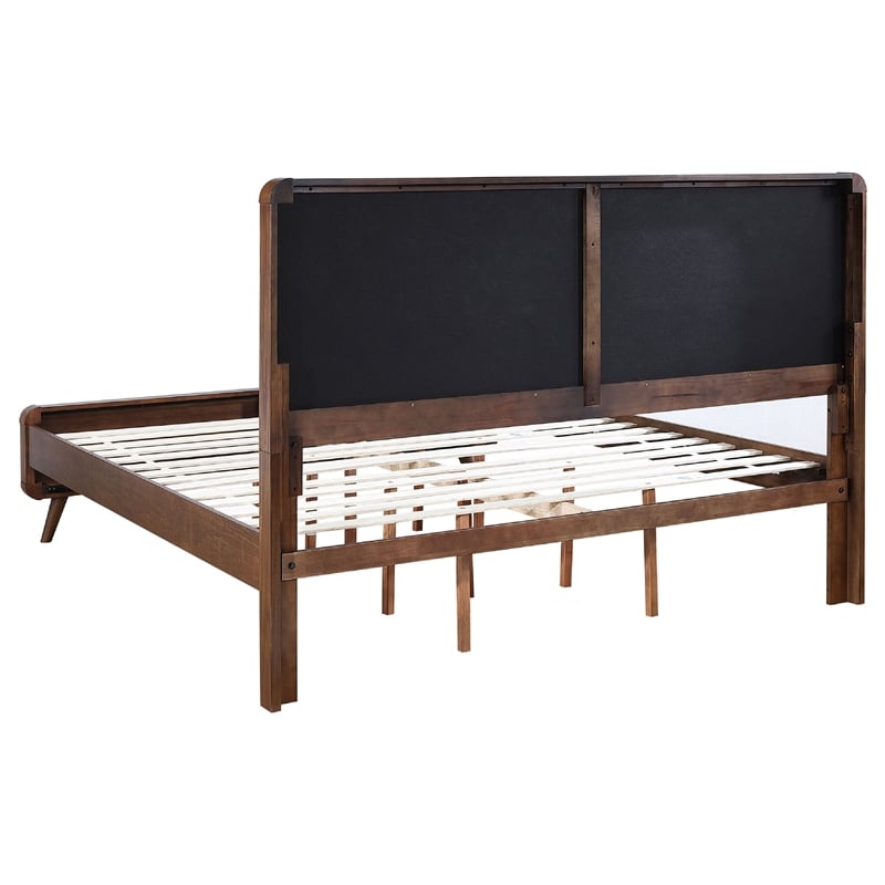 Ryb 4pc Bedroom Set with King Bed- Walnut Brown- Dark Gray Upholstery