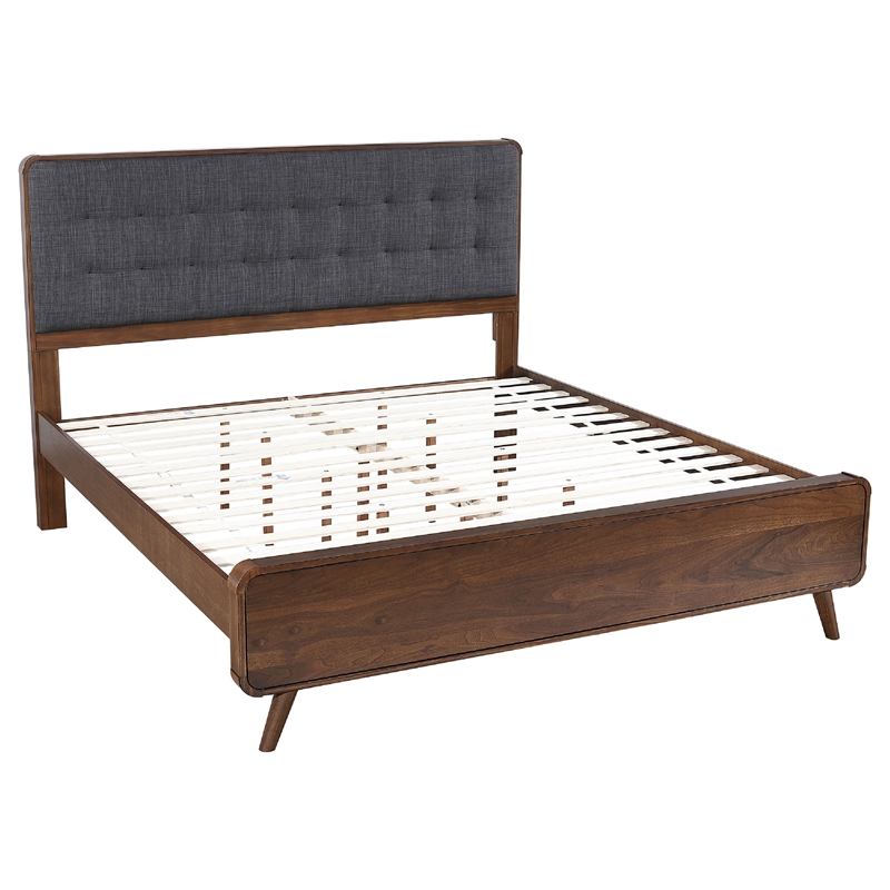 Ryb 5pc Bedroom Set with King Bed- Walnut Brown- Dark Gray Upholstery