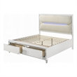 Rara Queen Size Bed- 2 Storage Drawers- LED- White Boucle Upholstery
