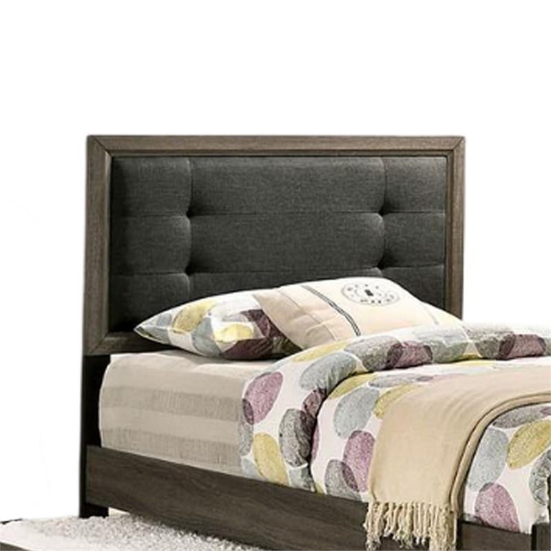 Meli Full Size Bed- Tufted Fabric Upholstery- Dark Gray Solid Wood