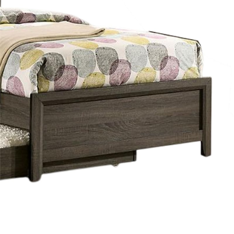 Meli Full Size Bed- Tufted Fabric Upholstery- Dark Gray Solid Wood