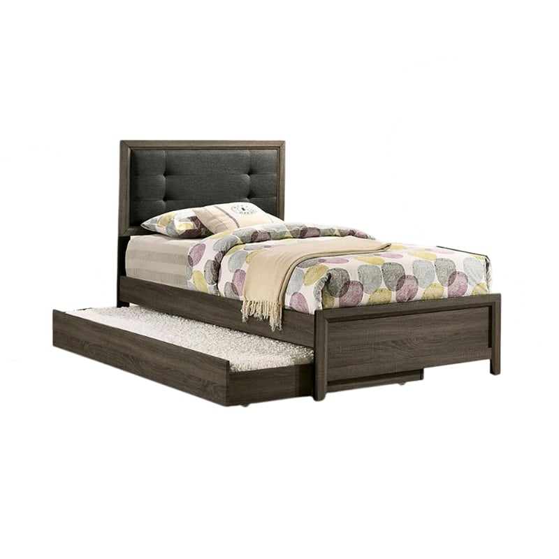 Meli 4pc Twin Size Bed Set with Dresser- Dark Gray Solid Wood Frame