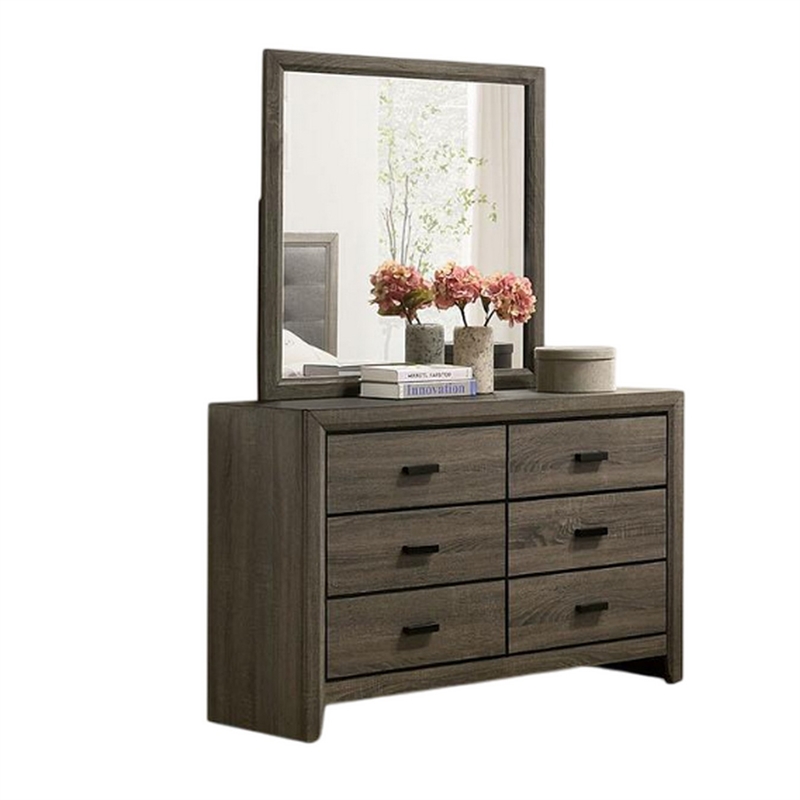 Meli 4pc Twin Size Bed Set with Dresser- Dark Gray Solid Wood Frame