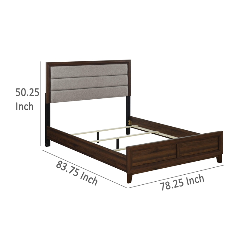 Yels King Size Bed- Gray Channel Tufted Upholstery- Walnut Brown Wood