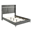 Jenny Queen Size Bed- Wingback Fluted Upholstered Headboard- Gray