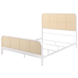 Lanie Queen Bed with Brown Open Cane Webbing Faux Rattan- White Metal