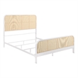 Lanie Queen Bed with Brown Open Cane Webbing Faux Rattan- White Metal