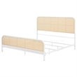 Lanie King Bed with Brown Open Cane Webbing Faux Rattan- White Metal