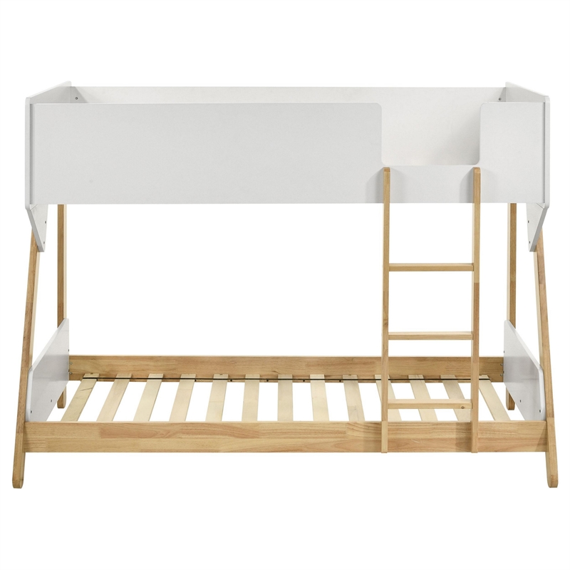 Wren Low-Profile Twin Bunk Bed with Guardrails- White-Natural Wood