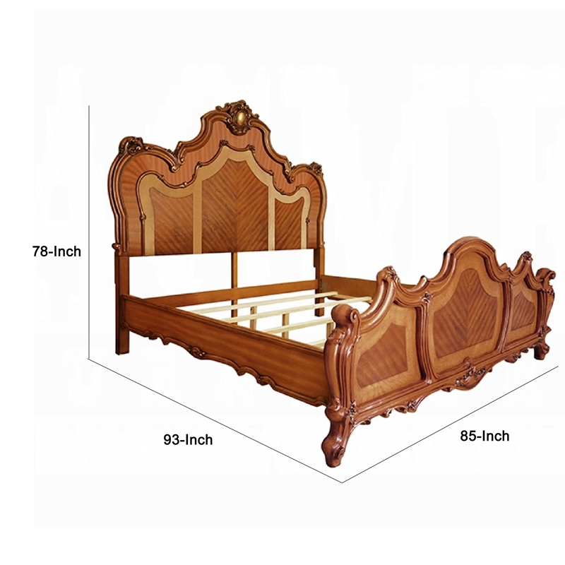 Pico California King Bed- Crown Molded Scrolled Trim- Honey Brown Wood