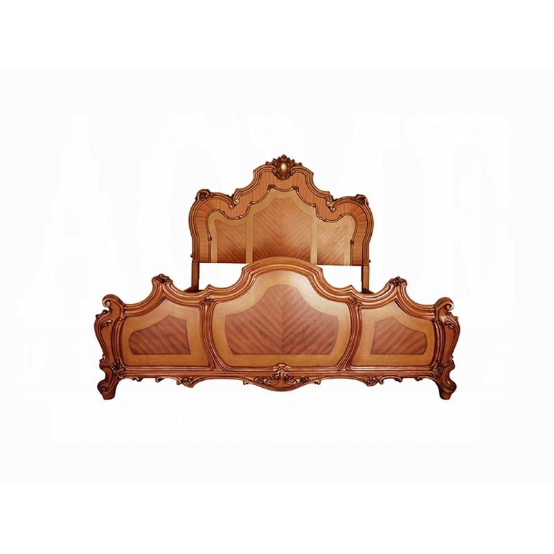 Pico California King Bed- Crown Molded Scrolled Trim- Honey Brown Wood