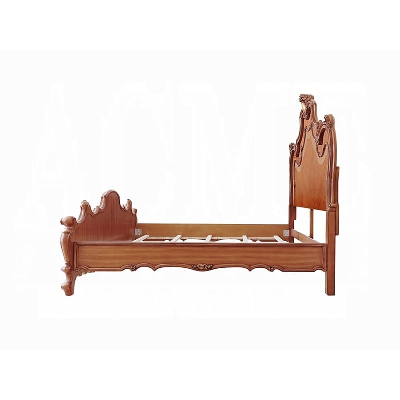 Pico California King Bed- Crown Molded Scrolled Trim- Honey Brown Wood