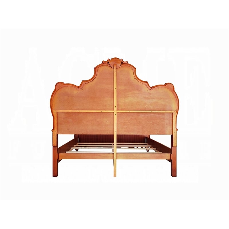 Pico California King Bed- Crown Molded Scrolled Trim- Honey Brown Wood