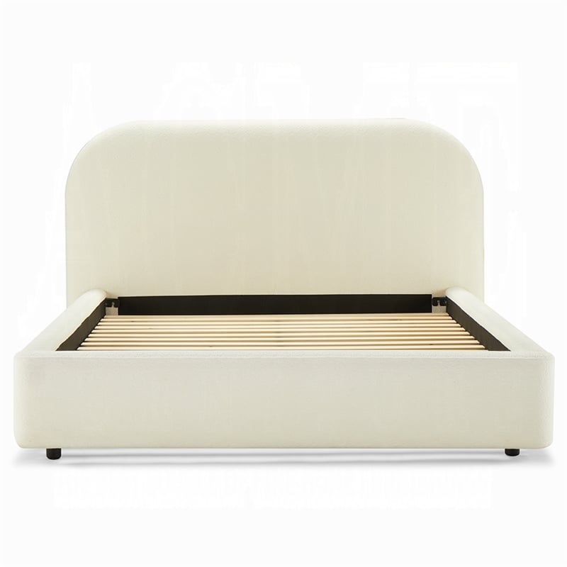 Ardie King Bed- Low Profile Footboard- Plush Beige Upholstered Panel