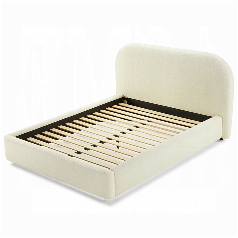 Ardie King Bed- Low Profile Footboard- Plush Beige Upholstered Panel