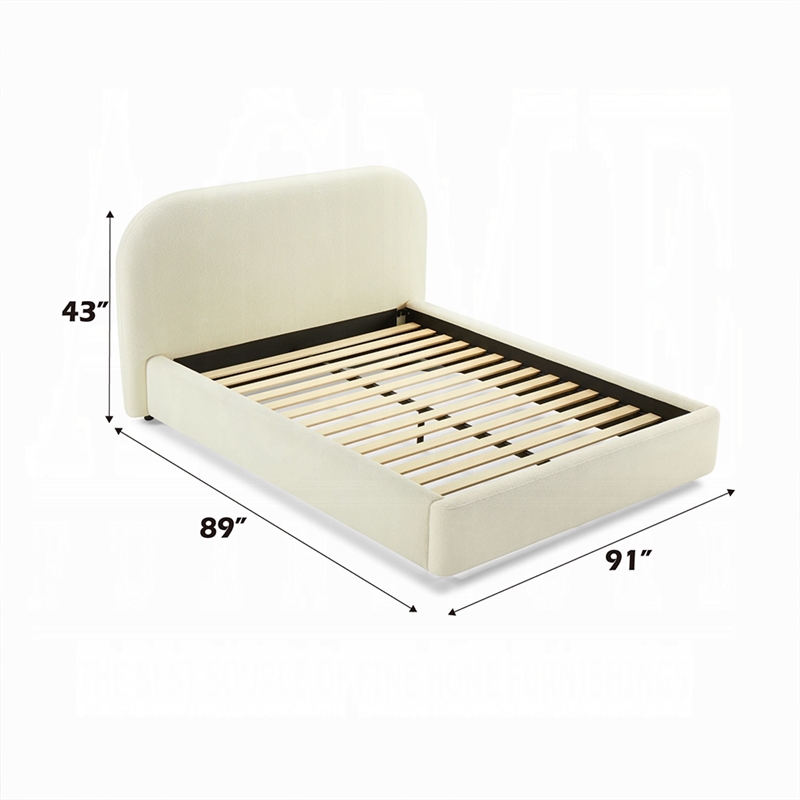 Ardie King Bed- Low Profile Footboard- Plush Beige Upholstered Panel