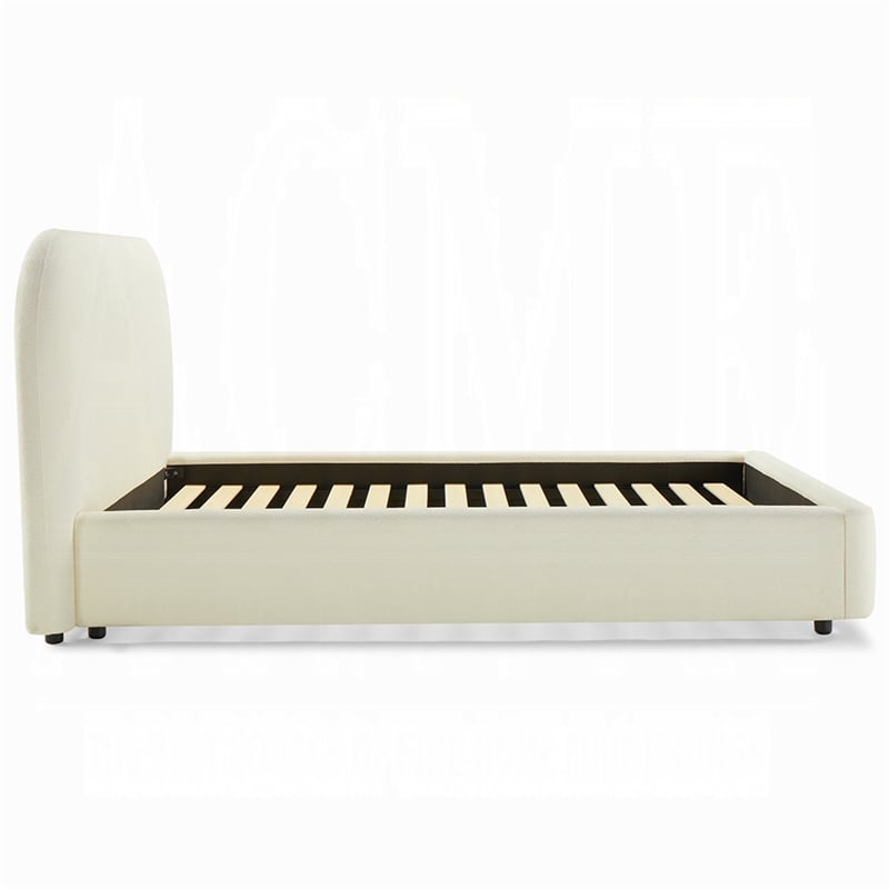 Ardie Queen Bed- Low Profile Footboard- Plush Beige Upholstered Panel