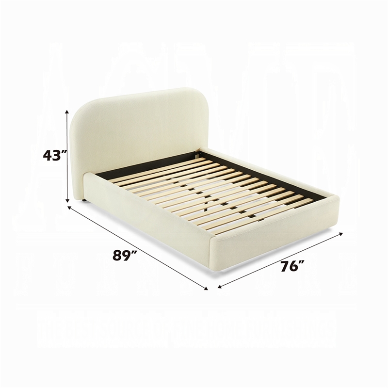 Ardie Queen Bed- Low Profile Footboard- Plush Beige Upholstered Panel