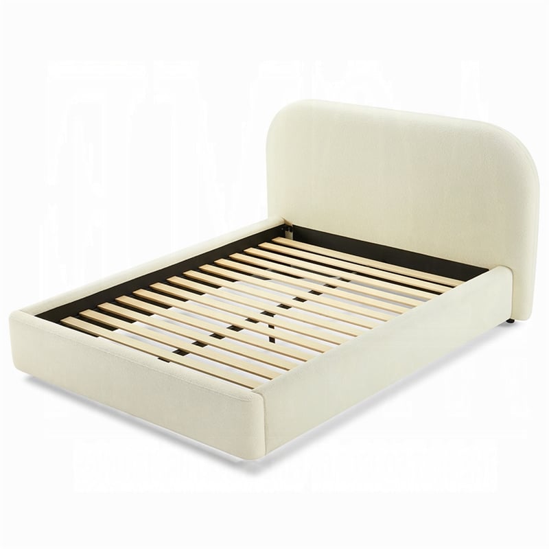 Ardie Queen Bed- Low Profile Footboard- Plush Beige Upholstered Panel