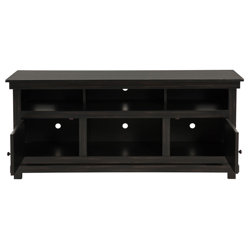 Ayne TV Stand Media Cabinet- 2 Doors and 4 Shelves- Black Wood 60 Inch
