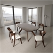 Ziva 7pc Dining Table Set- 6 Ivory Chairs- 3D Edge Brown Solid Wood